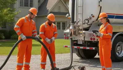 Septic pumping service truck for Omaha, NE homes in a residential plumbing repair job