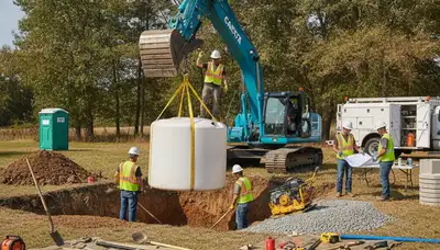 Septic tank installation crew working on Omaha, NE home plumbing service site