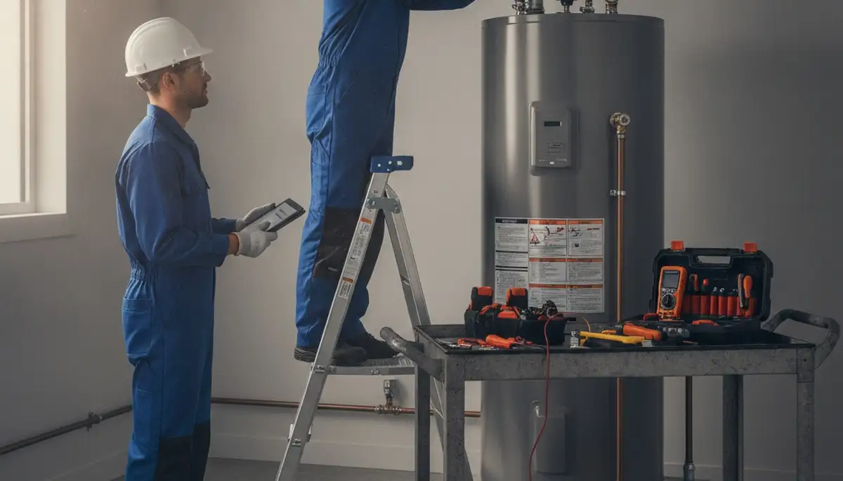 Omaha, NE plumber repairing a residential water heater for fast home service